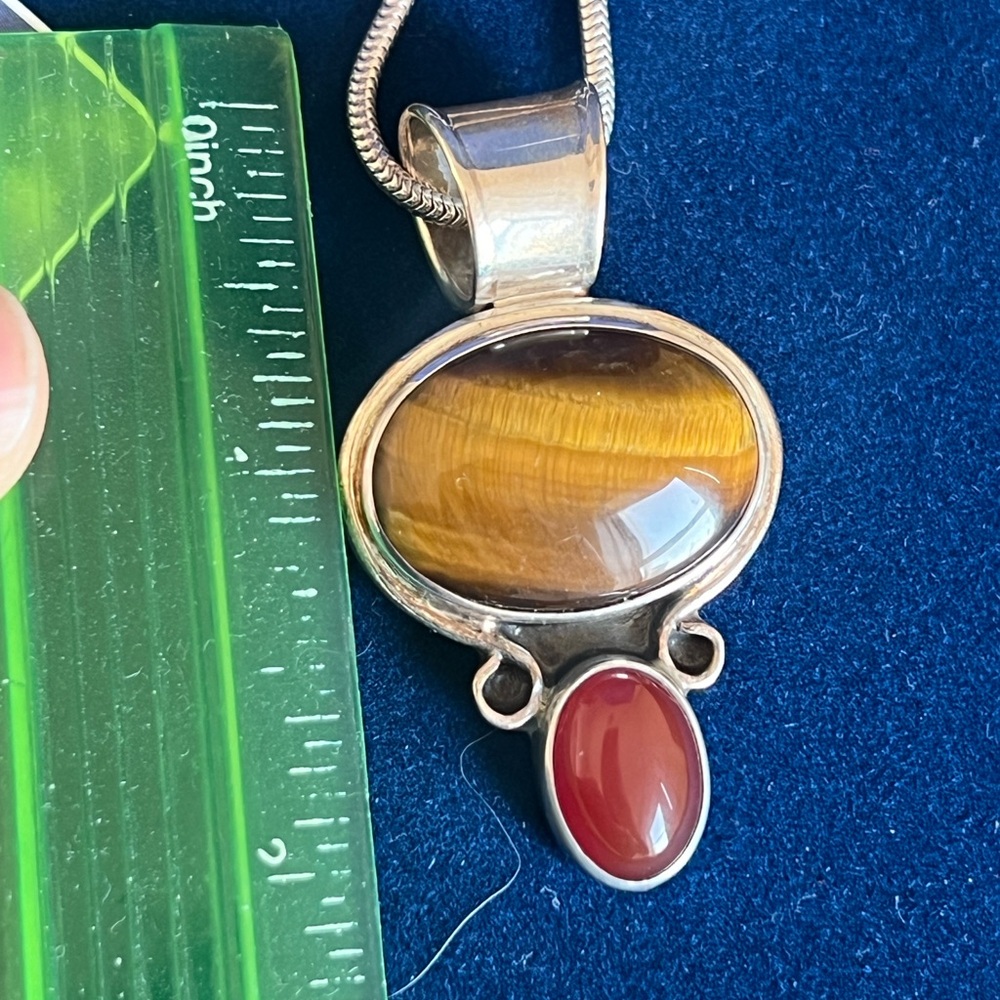Fine silver Tiger eye and Carnelian stone necklace - Picture 8 of 9